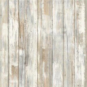 Room Mates White Distressed‎ Wood Peel Vinyl Adhesive and Stick Wallpaper